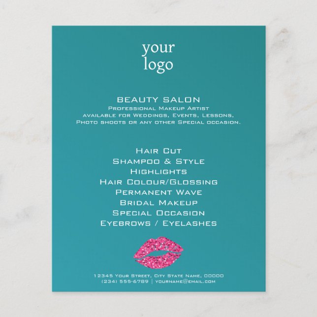 Flyer Salón de Belleza Teal Green Lips (Frente)