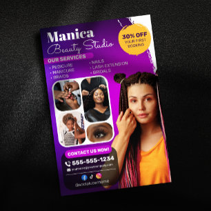 Flyer Salón de Belleza Trenzas Africanas Uñas Maquillaje