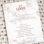 Flyer salón de belleza tu logotipo en mármol rosa<br><div class="desc">volante de artista profesional de maquillaje en salón de belleza</div>
