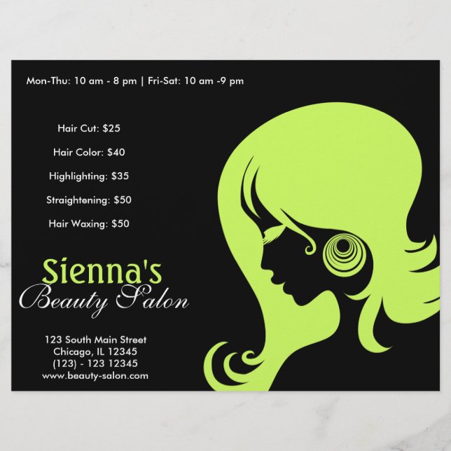 Flyer Salón de belleza (verde oliva oscuro) (Frente)