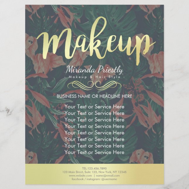 Flyer Salón de maquillaje elegante de estilo tropical fl (Frente)