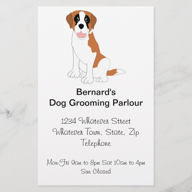 Flyer Salón de Saint Bernard Dog Grooming (Frente)
