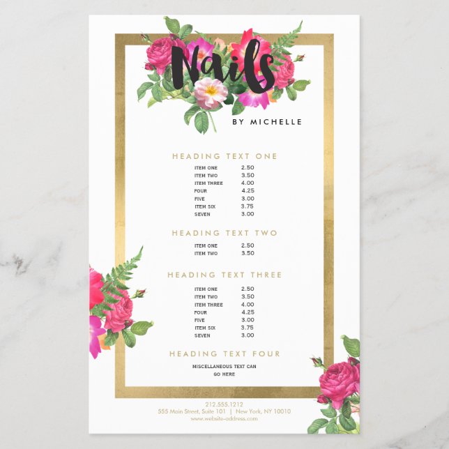 Flyer Salón de Uñas Beauty Florals Blanco (Frente)