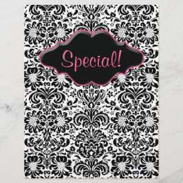 Flyer Salon Floral Damask Black White Pink