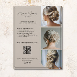Flyer Salon Hair Stylist Services 3 Fotos QR Beige