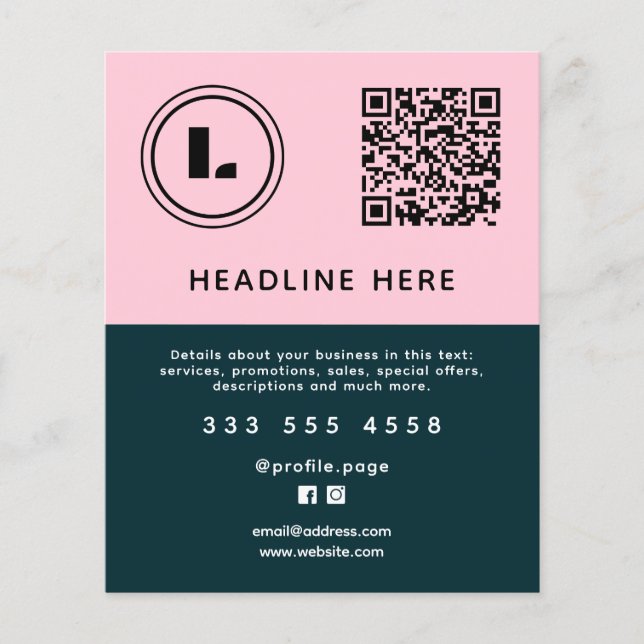 Flyer Salón minimalista rosa y turquesa (Frente)