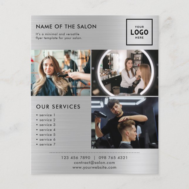 Flyer Salón Purpurina elegante plateado (Frente)