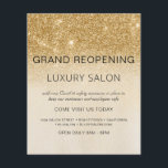Flyer Salón Purpurina Grand ReOpening Gold Glam<br><div class="desc">Glam Gold Ombre Sparkle y Purpurina Grand Reopen Glam Luxury Hair Salon, Beauty Store, Eyelashes, uñas, maquillaje, Microblading, Hair Stylist, Lashes, Hair Stylist o Make Up Artist Business Flyer con personalizado añaden su nombre de negocio y dirección de retorno. Este sencillo y elegante diseño personalizado es perfecto para reabrir su...</div>