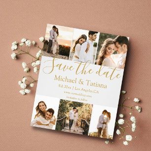 Flyer salvar la fecha 6 fotos collage boda dorado