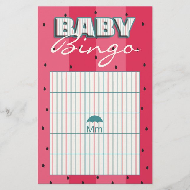 Flyer "sandía de paraguas" de Baby Shower Pink BINGO (Frente)
