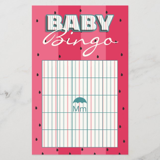 Flyer "sandía de paraguas" de Baby Shower Pink BINGO (Frente)