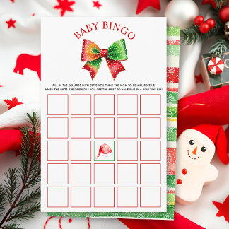 Flyer Santa Baby shower bow, Santa hat Baby Bingo game