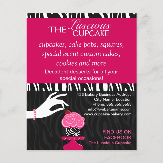 Flyer Sassy Zebra Cupcake Bakery Promocional (Frente)