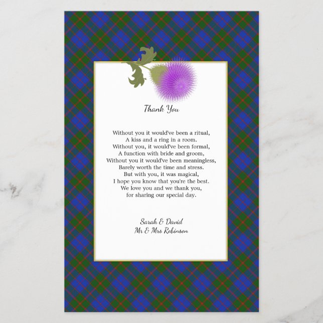 Flyer Scotch Clan Tartan Boda Poem Gracias Scroll (Frente)