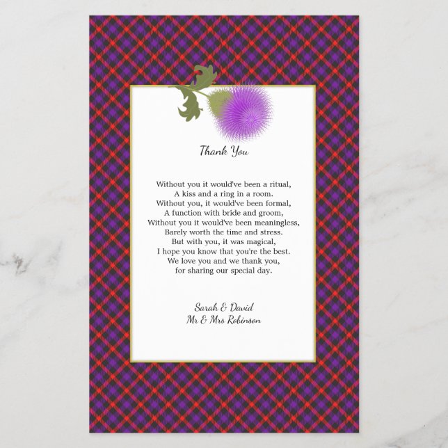 Flyer Scotch Clan Tartan Boda Poem Gracias Scroll (Frente)