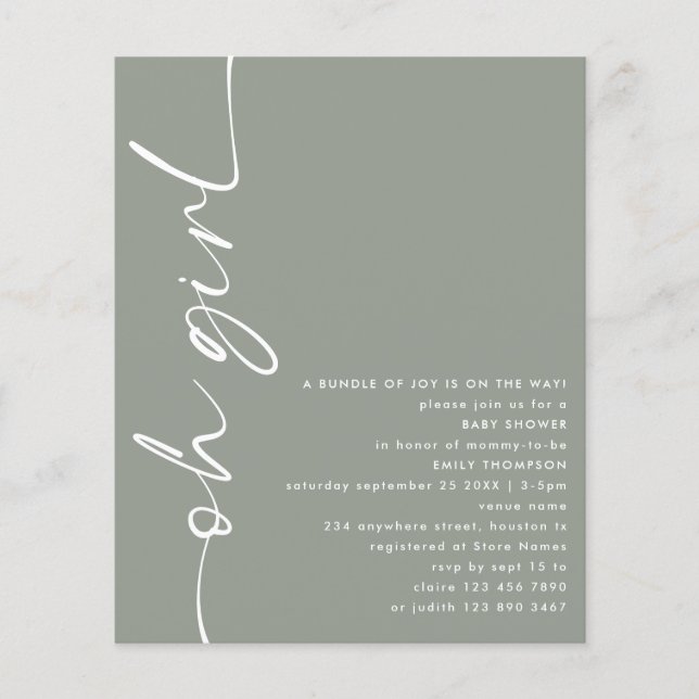 Flyer Script de valor Oh Chica Sage Baby Shower (Frente)
