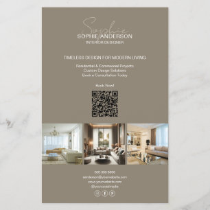 Flyer Script Moderno Foto QR Beige Profesional Empresari