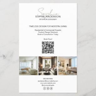 Flyer Script Moderno Foto QR Blanco Negocios Profesional