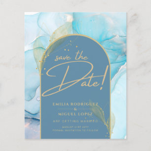 Flyer Seaglass INK Azul Teal Aqua Dorado Boda Guardar Fe