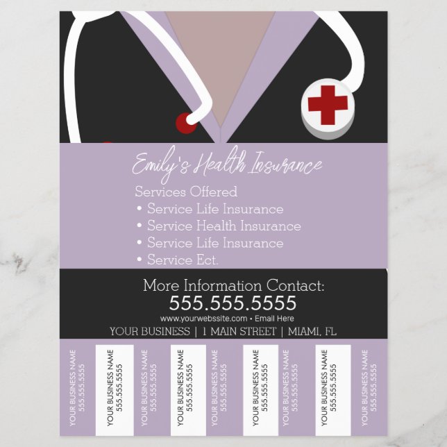 Flyer Seguro Médico Enfermera Desgarrar Negocio  (Frente)