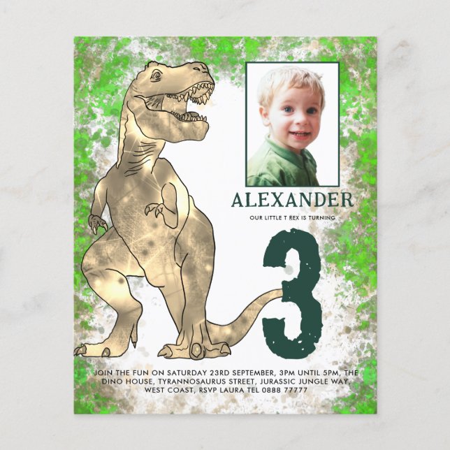 Flyer Selva de dinosaurios Tercer Fiesta de cumpleaños F (Frente)