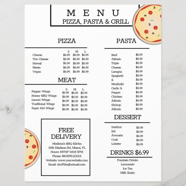 Flyer Sencillo Pizza Pasta Grill Restaurant Spaghetti Me (Frente)