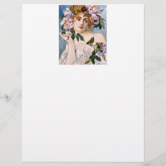 Flyer Señora de Art Nouveau con flores