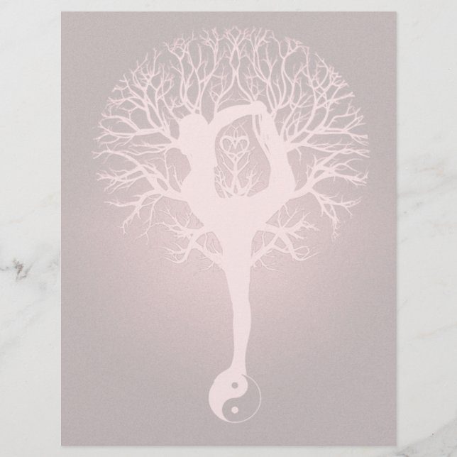 Flyer Señora haciendo yoga con fondo rojo. (Frente)