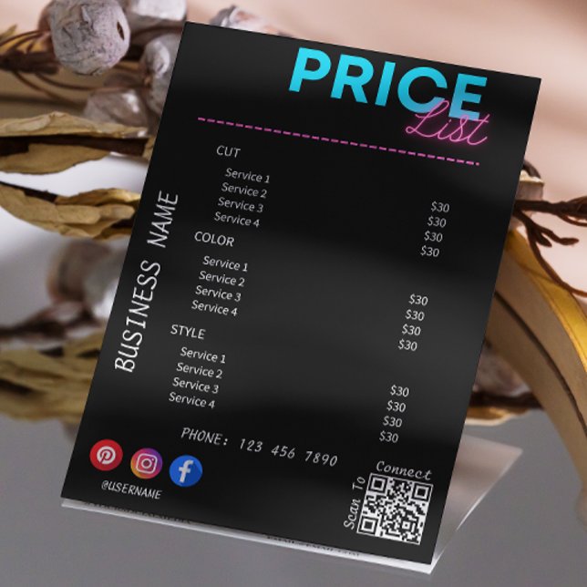 Flyer Service Price List Scan Me Black Marketing (Black Business Service Price List Menu Flyer)