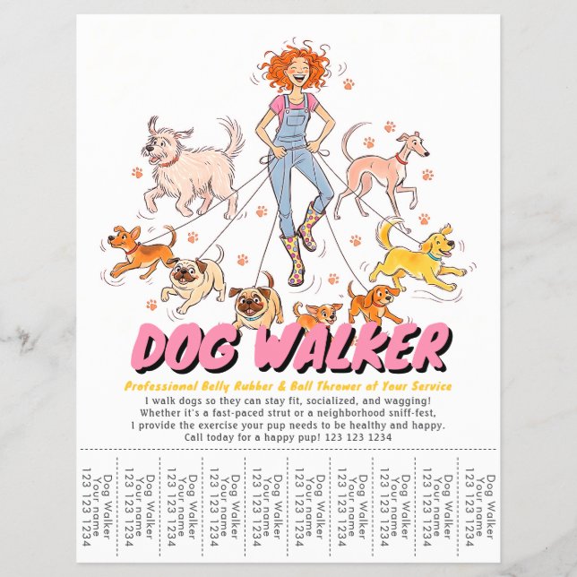 Flyer Servicio de Cuidado de Mascotas y Paseo de Perros  (Frente)