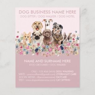 Flyer Servicio de Cuidado de Perros Lindos Rosados