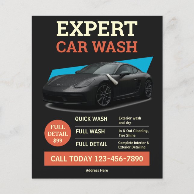 Flyer Servicio de Detallado Automotriz Naranja Negro Mod (Frente)