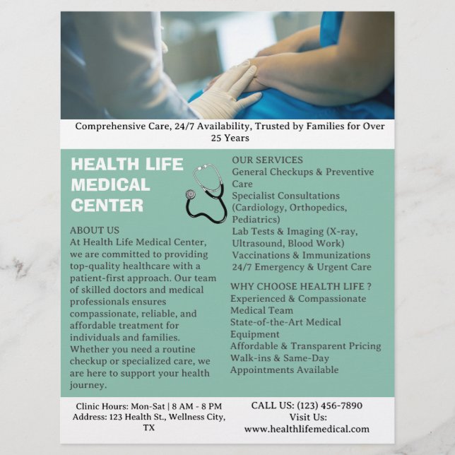 Flyer Servicio de Hospital Médico Personalizado  (Frente)