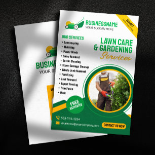 Flyer Servicio de Jardinería y Corte de Césped Verde y N