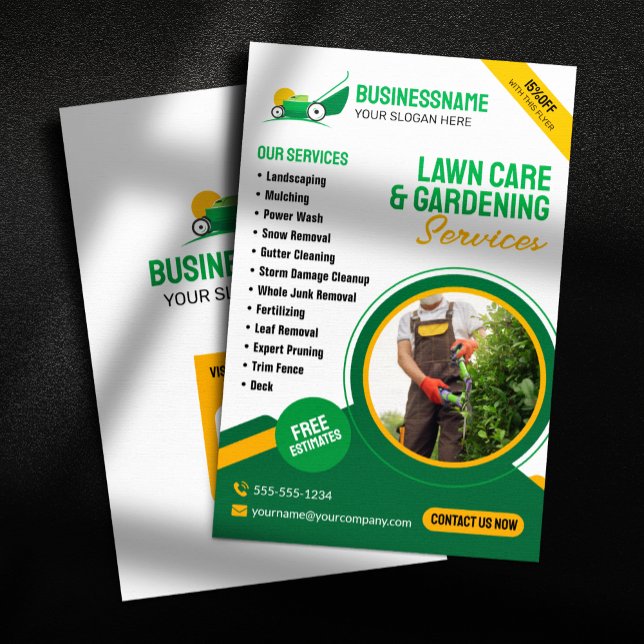 Flyer Servicio de Jardinería y Corte de Césped Verde y N (Subido por el creador)
