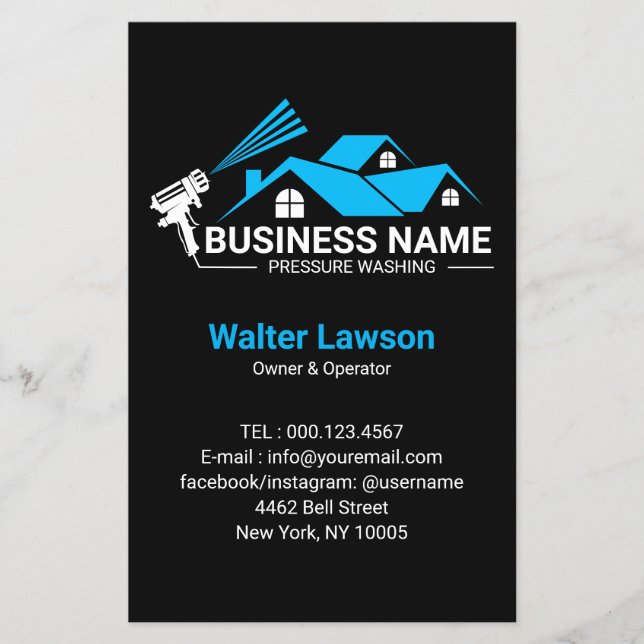 Flyer Servicio de lavado a presión de casas azul negro (Frente)