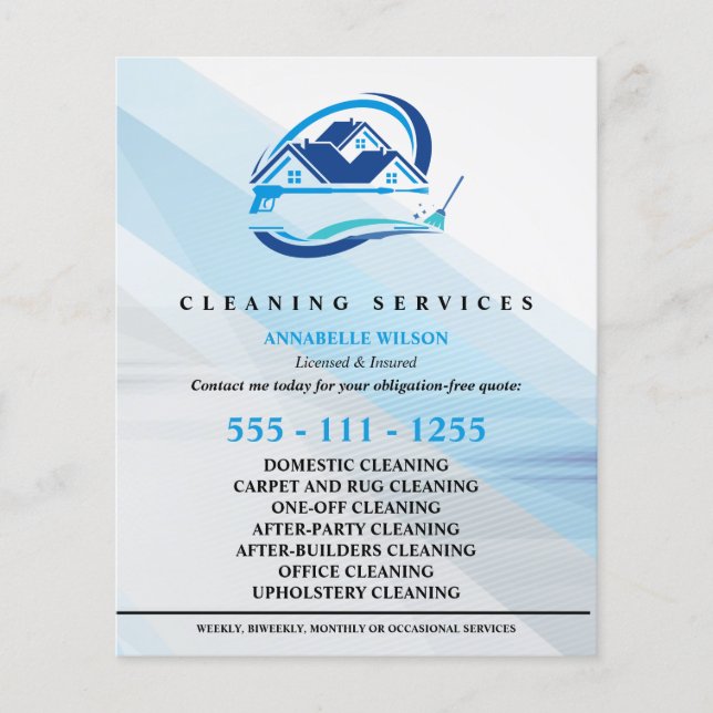 Flyer Servicio de limpieza de casa azul moderno Servicio (Frente)