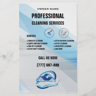 Flyer Servicio de limpieza de casas azul moderno Limpiez