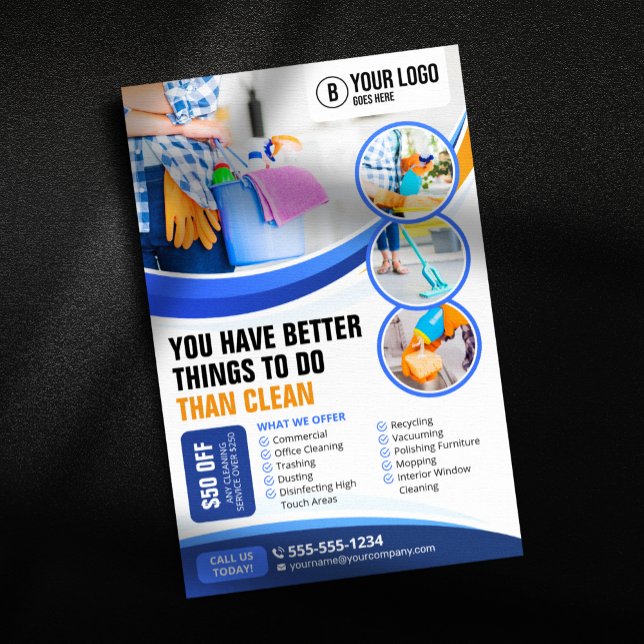 Flyer Servicio de limpieza de casas Blue Orange (Subido por el creador)