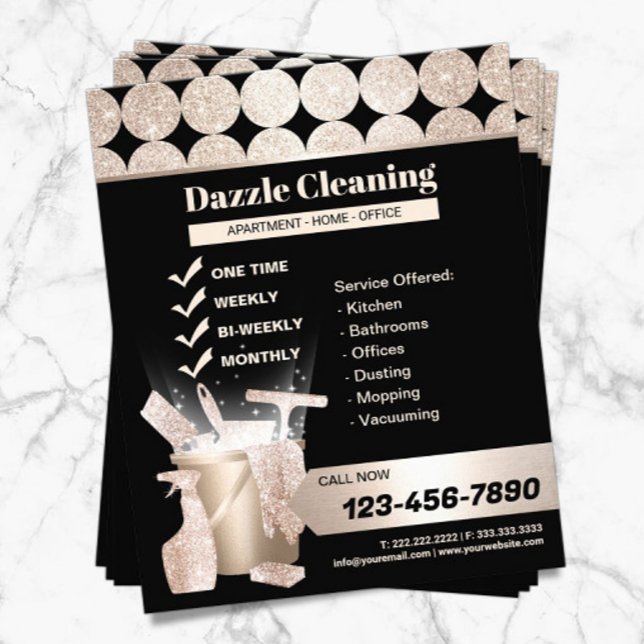 Flyer Servicio de limpieza de casas - Oro negro geométri (Subido por el creador)