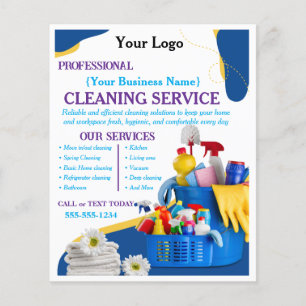 Flyer Servicio de limpieza del hogar azul moderno editab