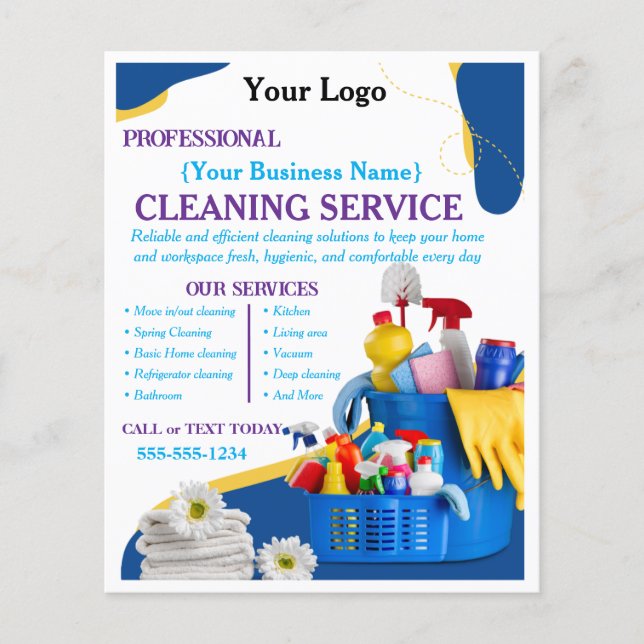 Flyer Servicio de limpieza del hogar azul moderno editab (Frente)