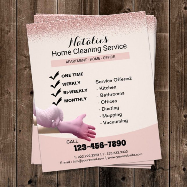 Flyer Servicio de limpieza del hogar Purpurina de oro ro (Subido por el creador)