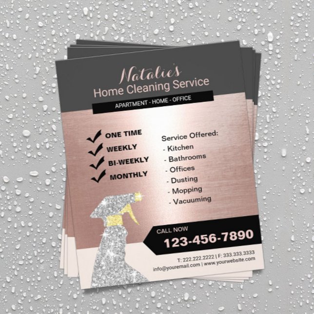 Flyer Servicio de limpieza del hogar Rosa de oro (Subido por el creador)