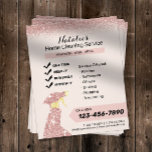 Flyer Servicio de limpieza en el hogar Rosa de casa de o<br><div class="desc">Servicio De Limpieza Doméstica Pink Rose Gold Purpurina Volantes de limpieza.</div>