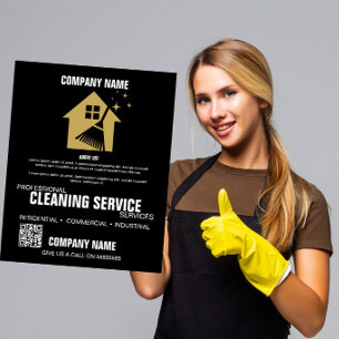 Flyer Servicio de limpieza profesional   Tarjeta de nego