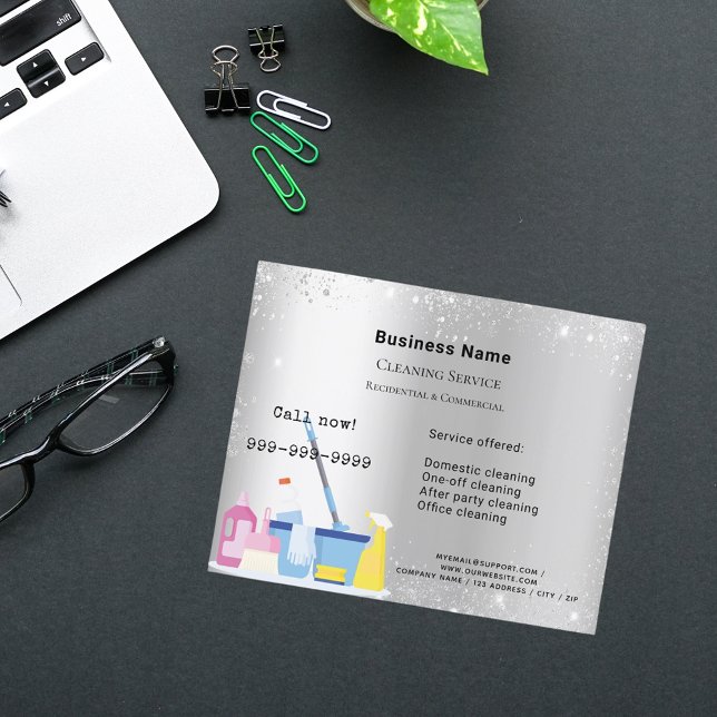 Flyer Servicio de limpieza purpurina de plata polvo códi (Subido por el creador)