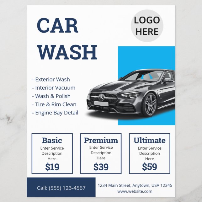 Flyer Servicio de Marketing Profesional de Lavado de Aut (Frente)