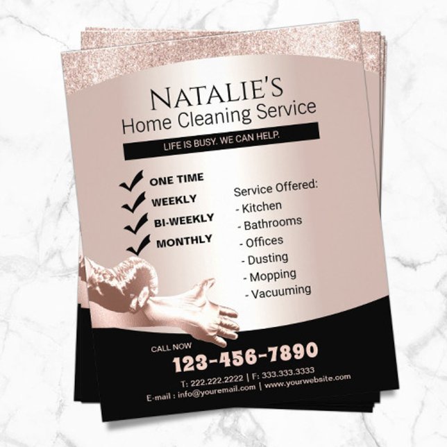 Flyer Servicio de mucama de limpieza de la casa rosa dor (Subido por el creador)