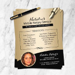 Flyer Servicio de notario móvil: foto en negro y oro<br><div class="desc">Servicio de notario móvil Volantes de fotos en negro y oro.</div>